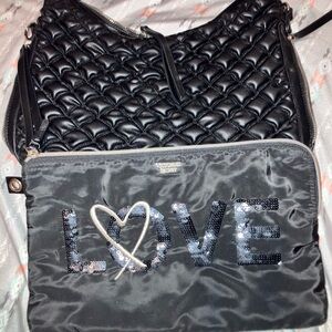 Victoria's Secret Black Quilted Hobo Bag